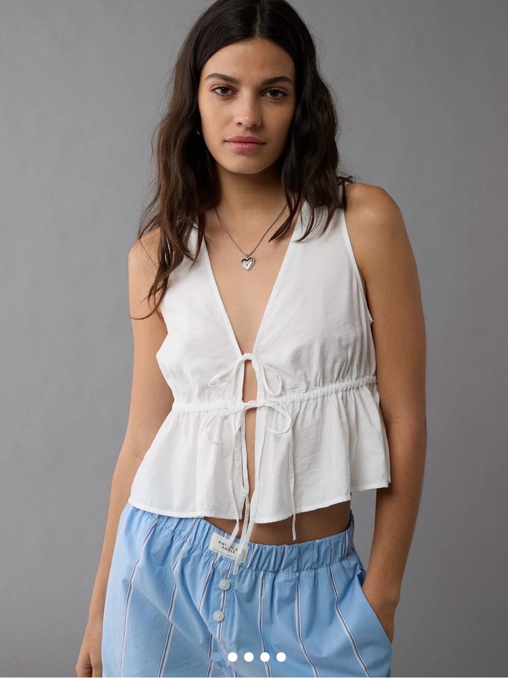 AE - White Cropped Tie Front Flyaway Tank Top